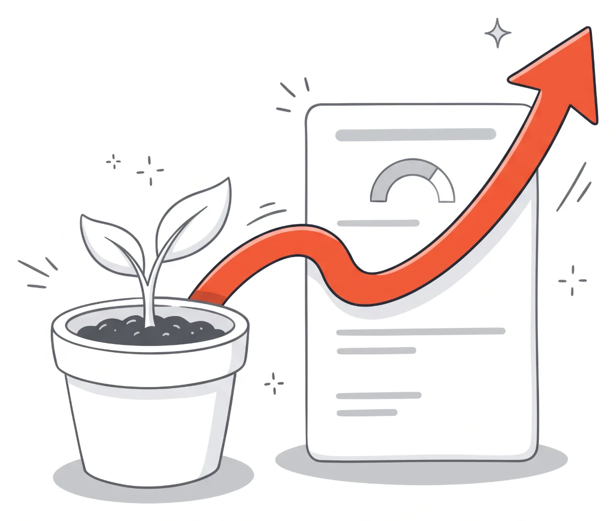 A seedling beside a short credit report that is just starting to grow