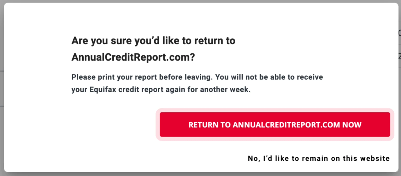 Equifax warning before returning to AnnualCreditReport.com
